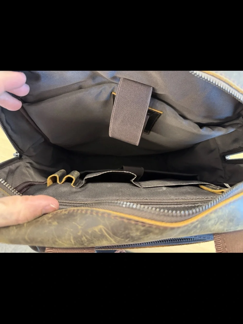 Men's Brown Leather Laptop Backpack with Multiple Organizer Pockets